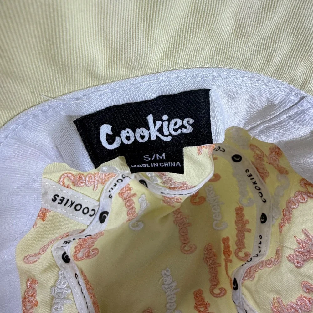 Cookies‎ SF Bucket Hat Pale Yellow All Over Embroidered Logo Streetwear S/M